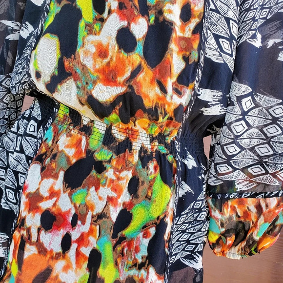 Calvin Klein Multi-Color Blouse W/Lining Elastic at Waist Petite S EUC - Picture 7 of 11